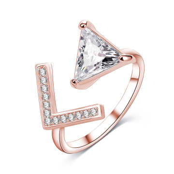 Bague ouverte diamant Triangle en or rose de femmes simples (CRI1023)